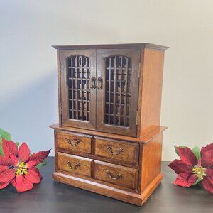 Vintage Wood Jewelry Box, 10 Drawers, Miniature Hutch Display Storage, Spice Cab
